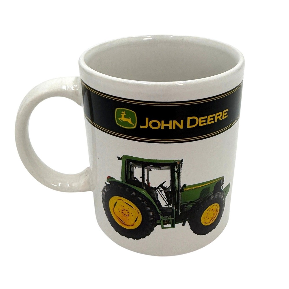 John Deere Coffee Mug 12oz White Green Yellow Tractor Graphic Ceramic Cup‎